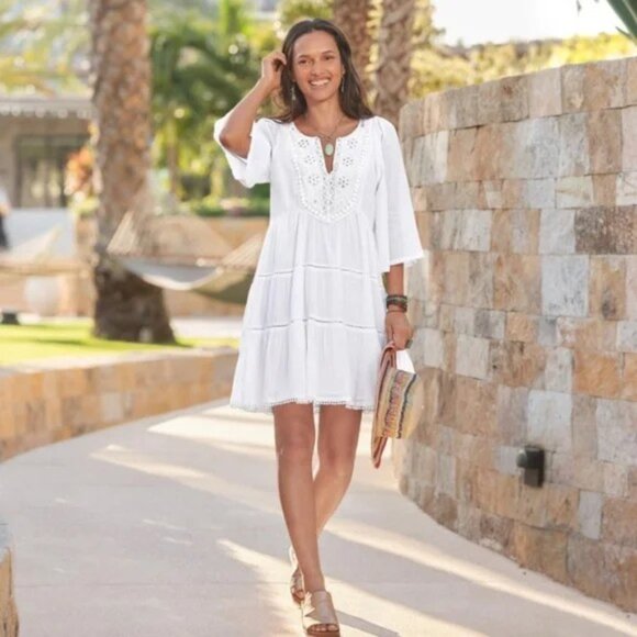 Sundance Sahara White Embroidered Boho Sundress Size Small - Picture 1 of 14